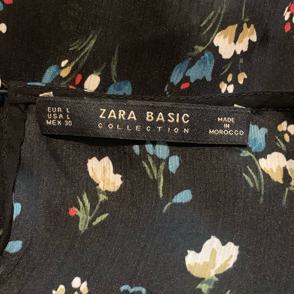Dainty Zara Basic Floral Print Semi Sheer Boho Blouse Top Ruffled Size Large - Picture 4 of 11